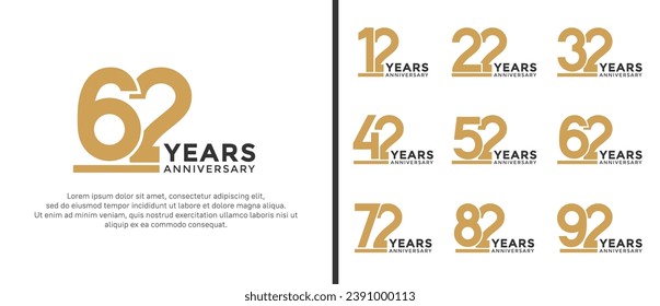 conjunto de logo de aniversario estilo oro plano y color negro para celebración