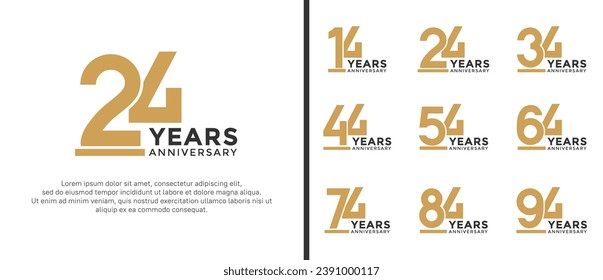 set of anniversary logo style flat gold and black color for celebration