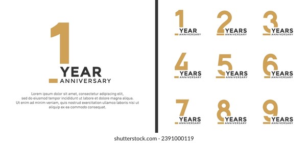 set of anniversary logo style flat gold and black color for celebration