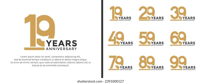 conjunto de logo de aniversario estilo oro plano y color negro para celebración