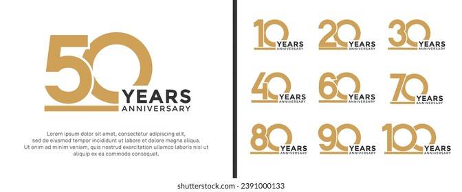 conjunto de logo de aniversario estilo oro plano y color negro para celebración