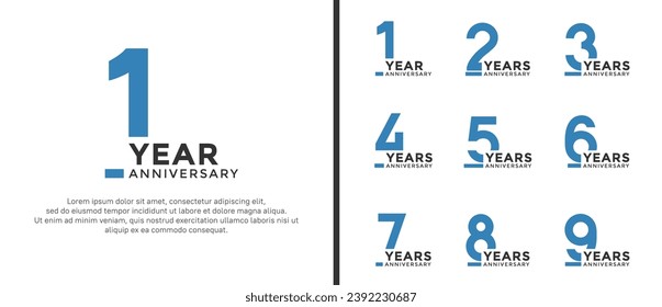 set of anniversary logo style flat black and blue color for celebration