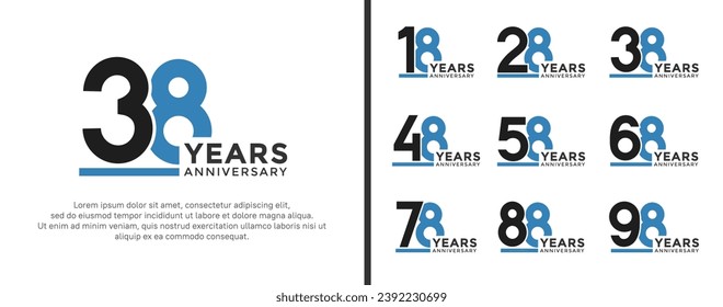 set of anniversary logo style flat black and blue color for celebration