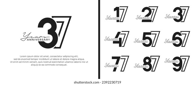 conjunto de logo de aniversario estilo negro plano sobre fondo blanco para celebración