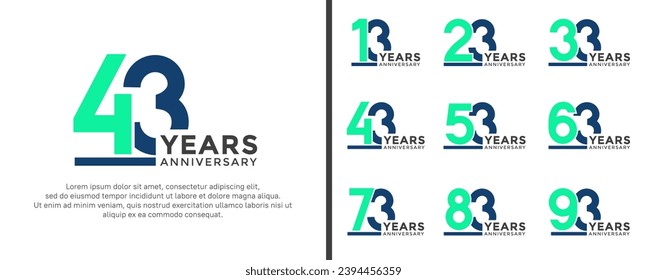 set of anniversary logo style flat green and blue color for celebration