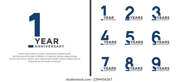 set of anniversary logo style flat green and blue color for celebration