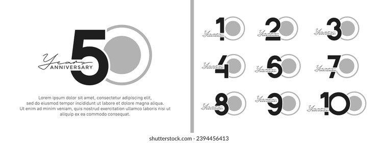 Set von Jubiläumslogo-Stil flach schwarz auf grauem Hintergrund für Feiern