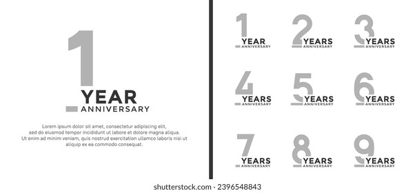 set of anniversary logo style flat black and grey color for celebration