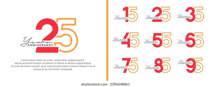 set of anniversary logo style flat red on orange color for celebration