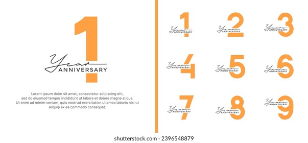 set of anniversary logo style flat red on orange color for celebration