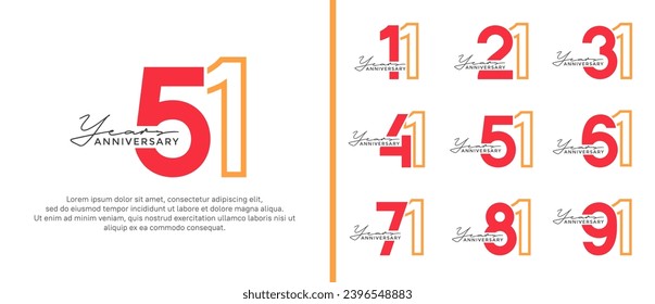 set of anniversary logo style flat red on orange color for celebration