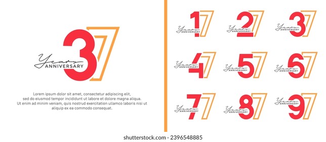 set of anniversary logo style flat red on orange color for celebration