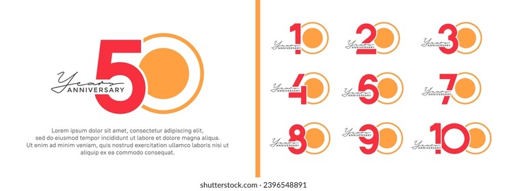 set of anniversary logo style flat red on orange color for celebration