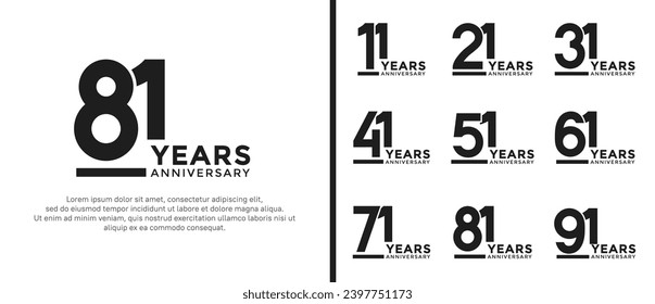 set of anniversary logo style flat black color on white background for celebration