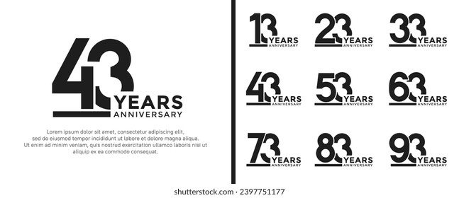 conjunto de logo de aniversario estilo color negro plano sobre fondo blanco para celebración