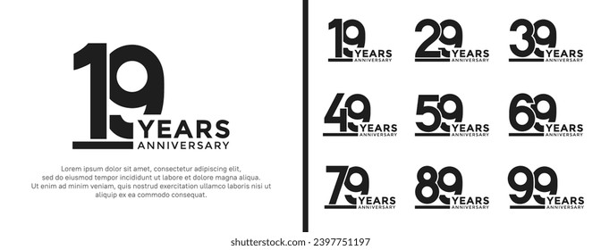 conjunto de logo de aniversario estilo color negro plano sobre fondo blanco para celebración