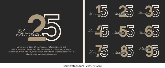 set of anniversary logo style flat gold and white color for celebration