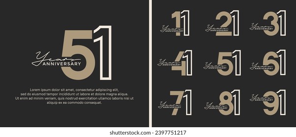 set of anniversary logo style flat gold and white color for celebration