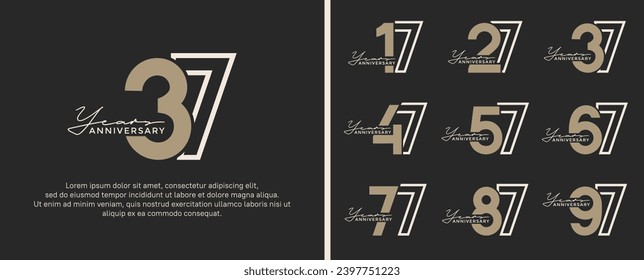 set of anniversary logo style flat gold and white color for celebration