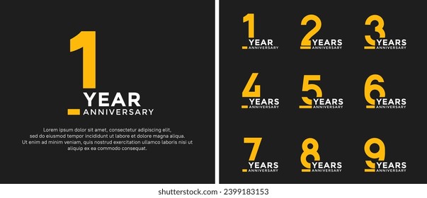 set of anniversary logo style flat white and yellow color for celebration