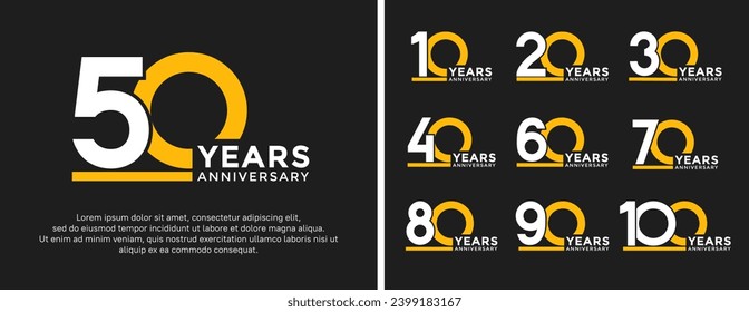 conjunto de logo de aniversario estilo blanco plano y amarillo para celebración