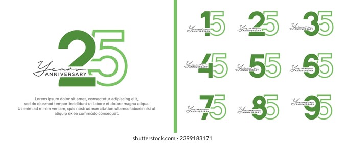 set of anniversary logo style flat green color on white background for celebration