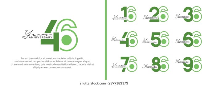 set of anniversary logo style flat green color on white background for celebration