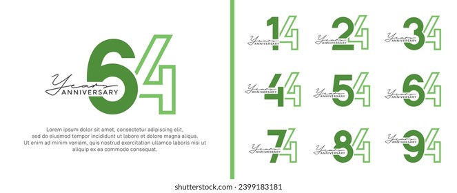 set of anniversary logo style flat green color on white background for celebration