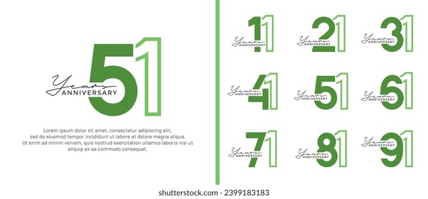 set of anniversary logo style flat green color on white background for celebration