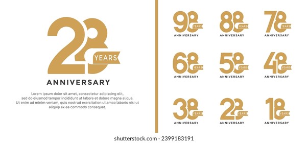 set of anniversary logo style flat golden color and ribbon for celebration