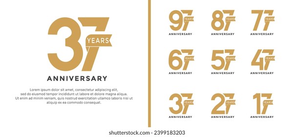 set of anniversary logo style flat golden color and ribbon for celebration
