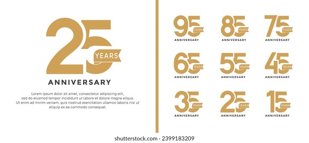 set of anniversary logo style flat golden color and ribbon for celebration