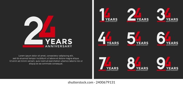 set of anniversary logo style flat white and red color for celebration