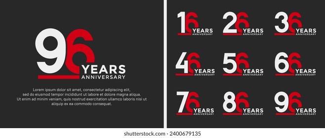 conjunto de logo de aniversario estilo blanco plano y rojo para celebración