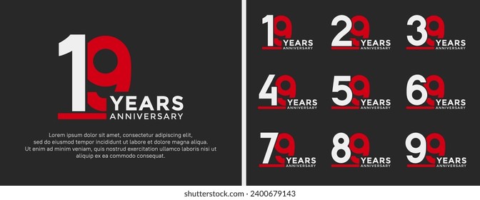conjunto de logo de aniversario estilo blanco plano y rojo para celebración