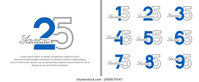 set of anniversary logo style flat blue and grey color for celebration svg