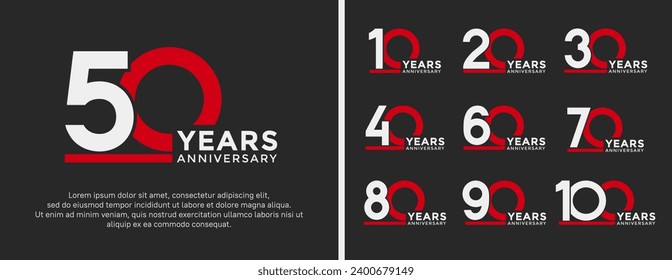 set of anniversary logo style flat white and red color for celebration