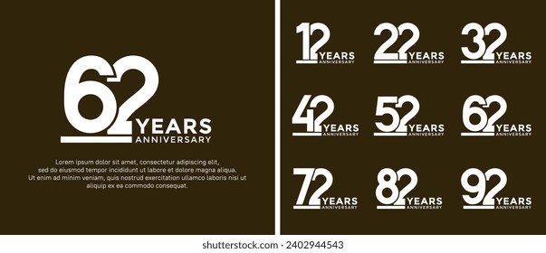 set of anniversary logo style flat white color on brown background for celebration