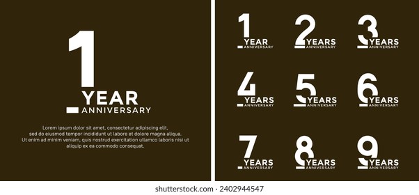 set of anniversary logo style flat white color on brown background for celebration