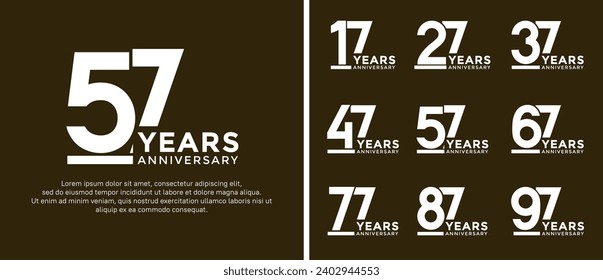 set of anniversary logo style flat white color on brown background for celebration