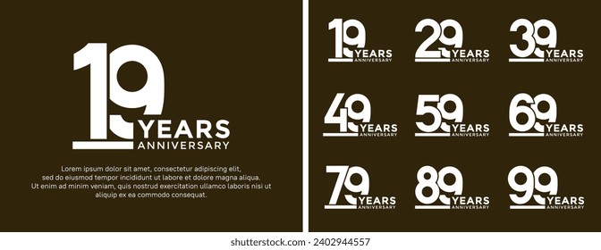 set of anniversary logo style flat white color on brown background for celebration