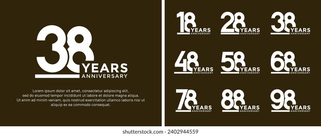 set of anniversary logo style flat white color on brown background for celebration