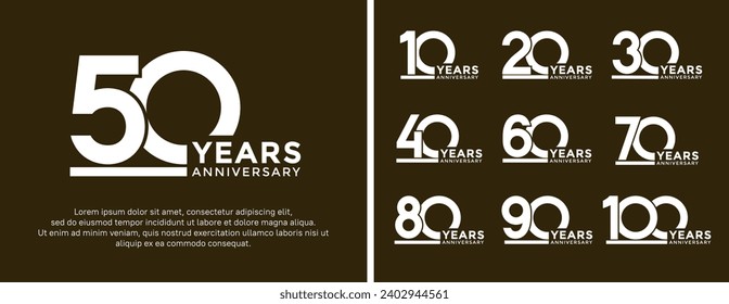 set of anniversary logo style flat white color on brown background for celebration