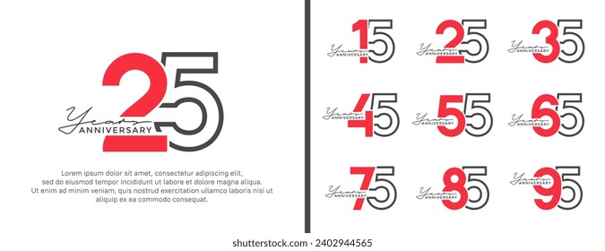 set of anniversary logo style flat red and black color for celebration