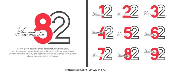 set of anniversary logo style flat red and black color for celebration