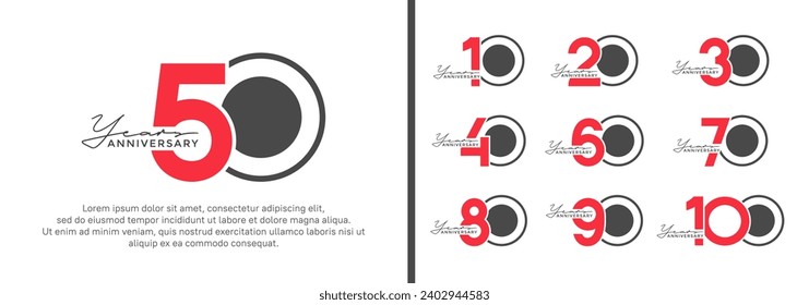 conjunto de logo de aniversario estilo rojo plano y negro para celebración
