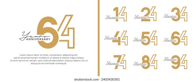 set of anniversary logo style flat gold color on white background for celebration