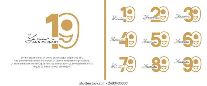 set of anniversary logo style flat gold color on white background for celebration