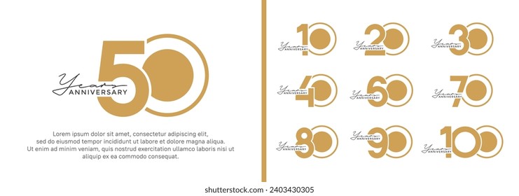 set of anniversary logo style flat gold color on white background for celebration