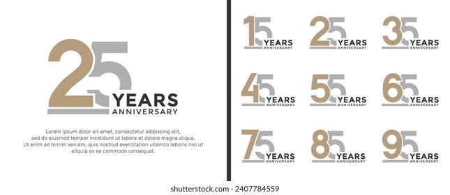 set of anniversary logo style flat gold and grey color on white background for celebration